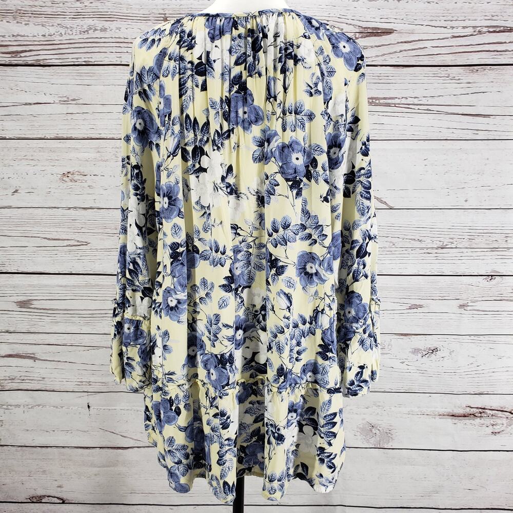 J.JILL  Women's Yellow Blue Floral Tasseled Rayon Tiered Top Size XL - Picture 11 of 15